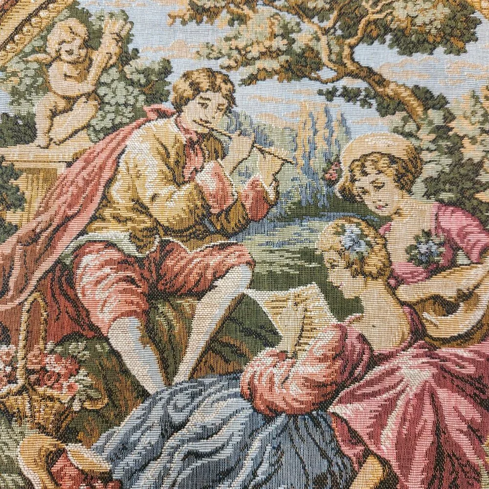 Vintage Goblys of France Tapestry Man & Two Women Pastoral Scene 20x20